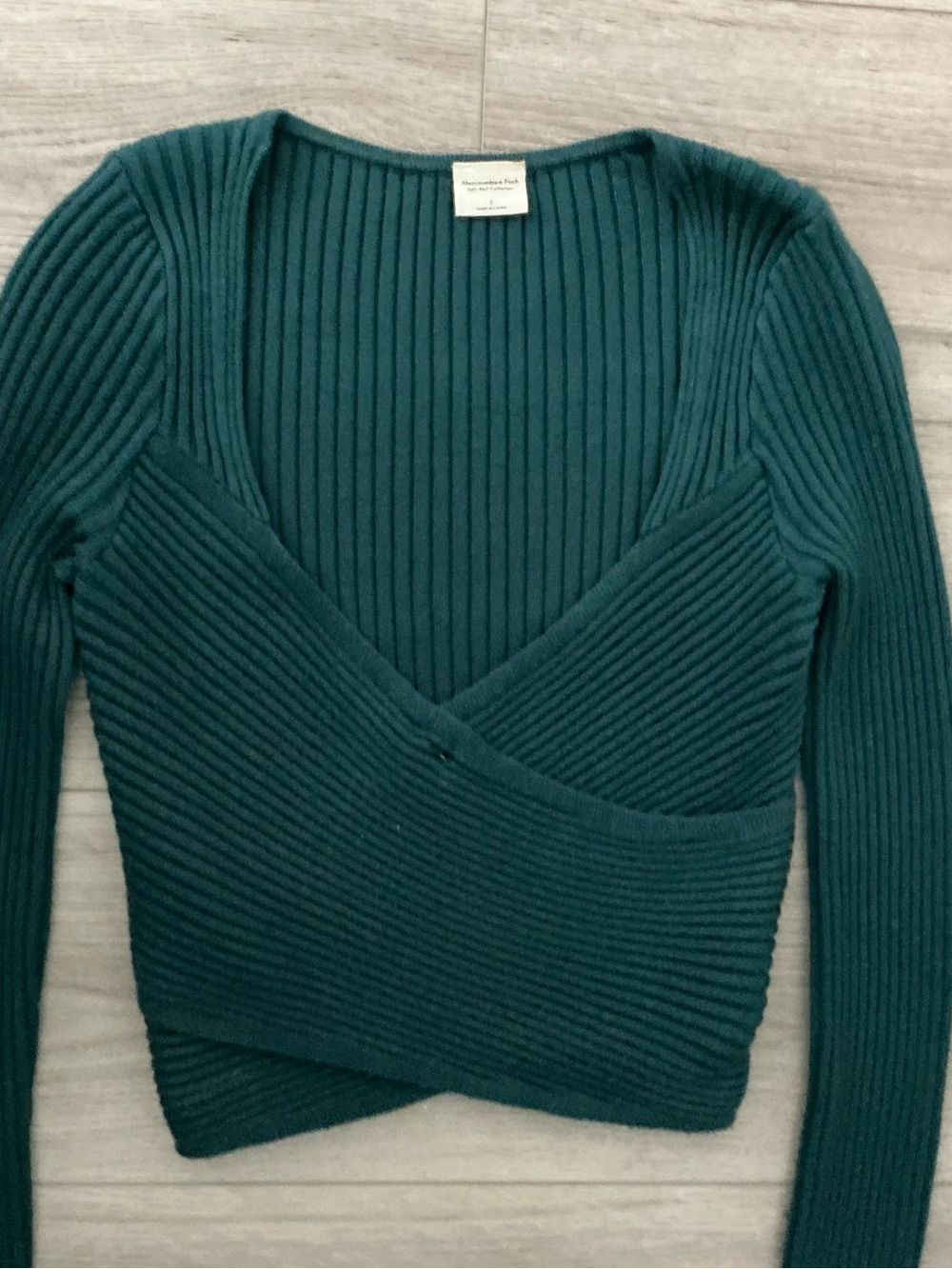 Abercrombie & Fitch Deep Teal Ribbed V-Neck Wrap Sweater